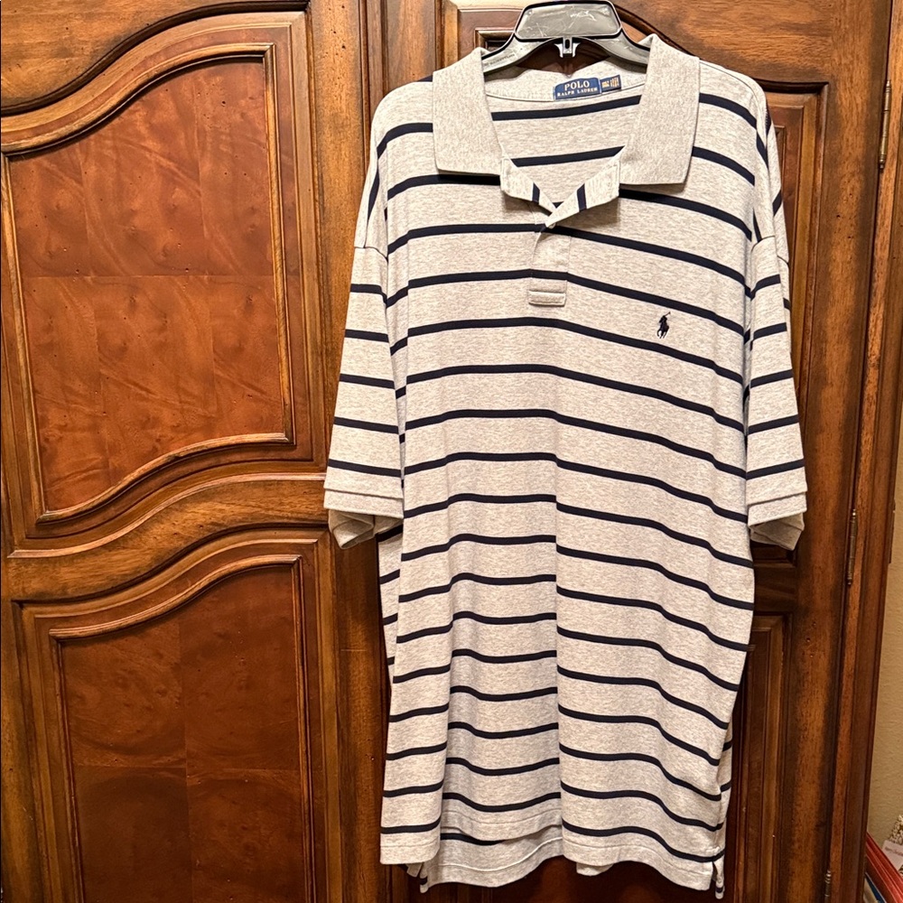 Polo by Ralph Lauren Men's Polo Shirt - Navy and Gray Stripes